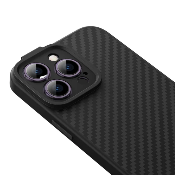 Šarvuotas dėklas iPhone 14 Pro Max suderinamas su MagSafe Baseus Synthetic Fiber grūdintas stiklas - juodas - Image 6