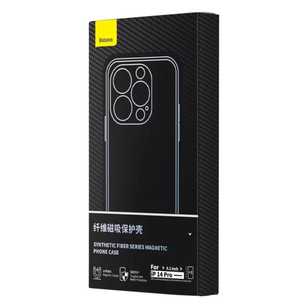 Šarvuotas dėklas iPhone 14 Pro Max suderinamas su MagSafe Baseus Synthetic Fiber grūdintas stiklas - juodas - Image 7