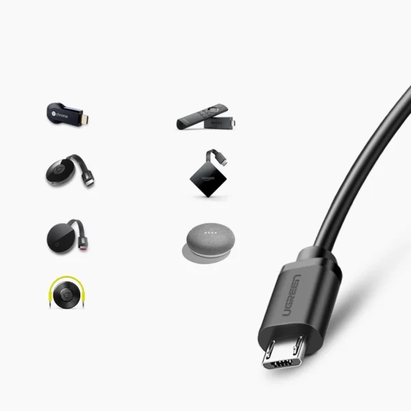 Ugreen 30985 išorinė tinklo kortelė Chromecast su micro USB / USB-A jungtimis 100Mb/s 1m - juoda - Image 3