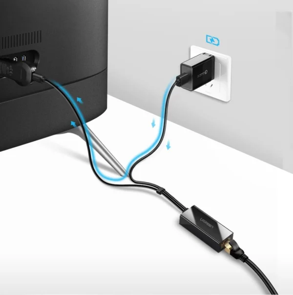 Ugreen 30985 išorinė tinklo kortelė Chromecast su micro USB / USB-A jungtimis 100Mb/s 1m - juoda - Image 7