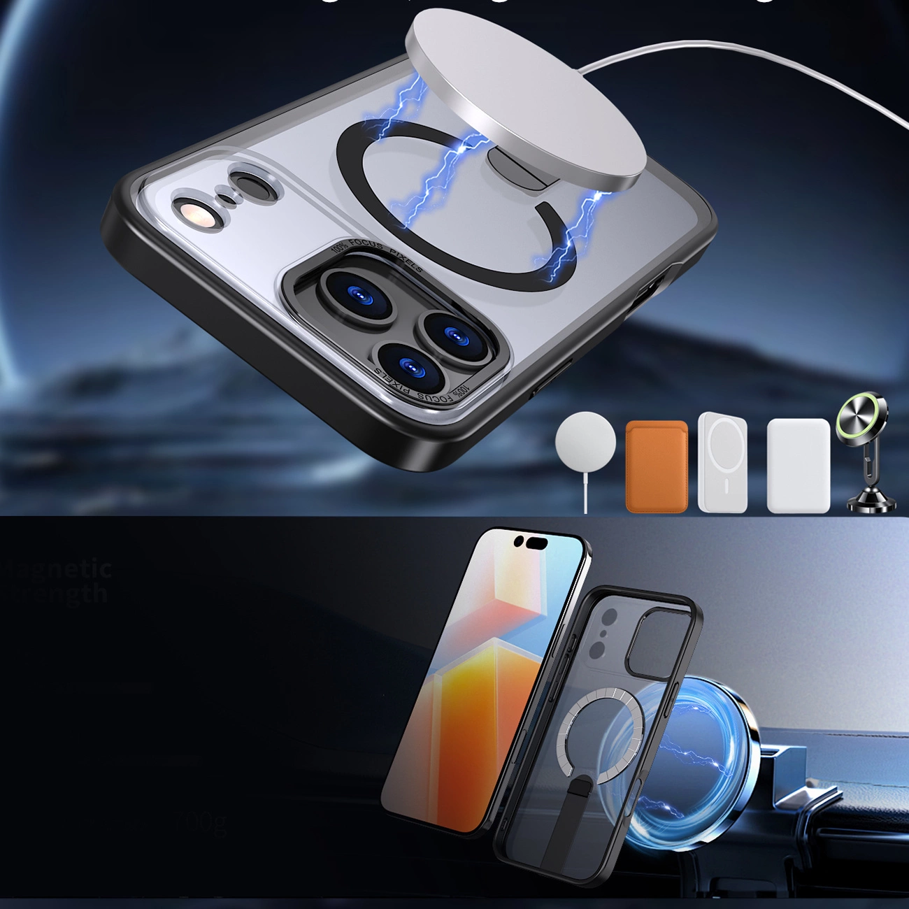 Hybrid Armor X dėklas iPhone 17 Pro su MagSafe stoveliu – juodas - Image 4