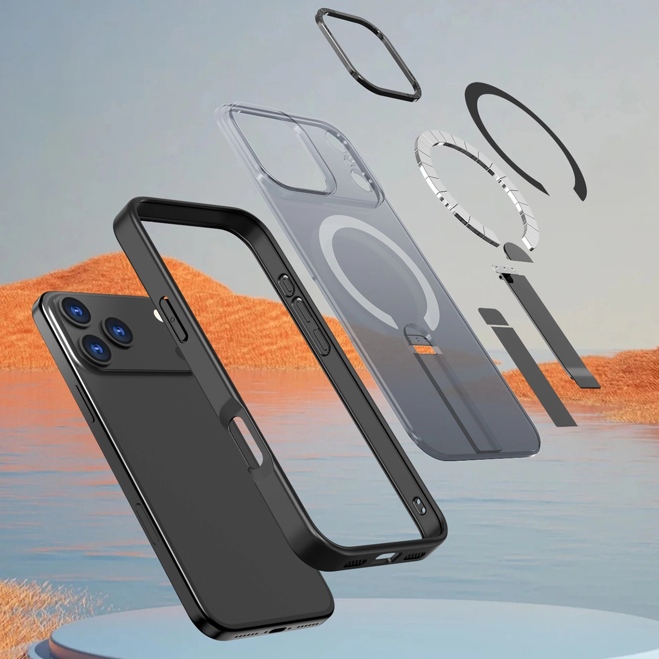 Hybrid Armor X dėklas iPhone 17 Pro su MagSafe stoveliu – juodas - Image 7