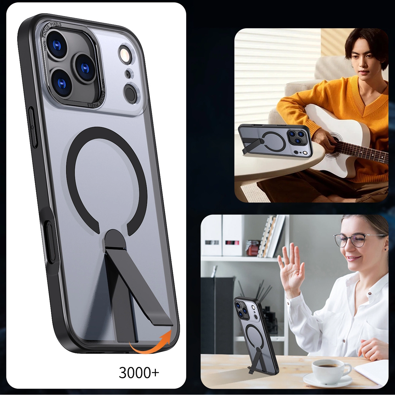 Hybrid Armor X dėklas iPhone 17 Pro su MagSafe stoveliu – juodas - Image 8