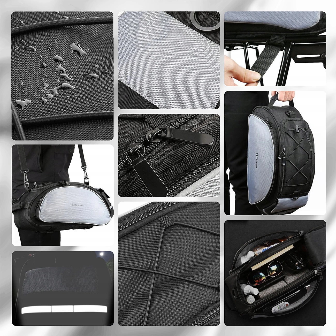 Wozinsky dviračio krepšys su peties dirželiu 13 l – juodas (WBB1BK) - Image 2