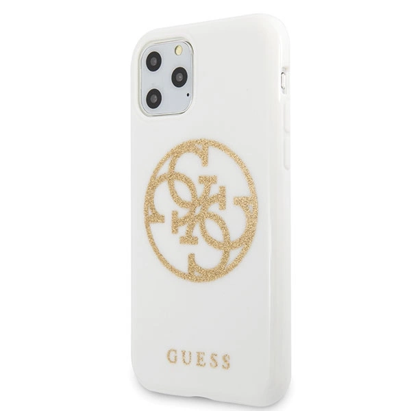 Guess GUHCN65TPUWHGLG iPhone 11 Pro Max baltas kietas dėklas „Glitter 4G Circle Logo“ - Image 2