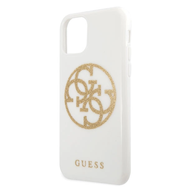 Guess GUHCN65TPUWHGLG iPhone 11 Pro Max baltas kietas dėklas „Glitter 4G Circle Logo“ - Image 3