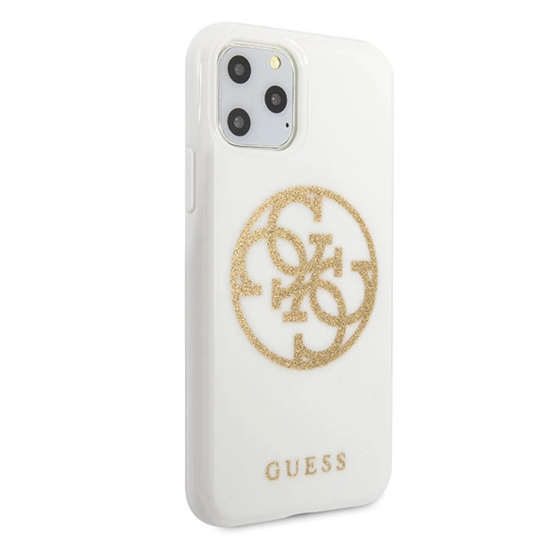 Guess GUHCN65TPUWHGLG iPhone 11 Pro Max baltas kietas dėklas „Glitter 4G Circle Logo“ - Image 5