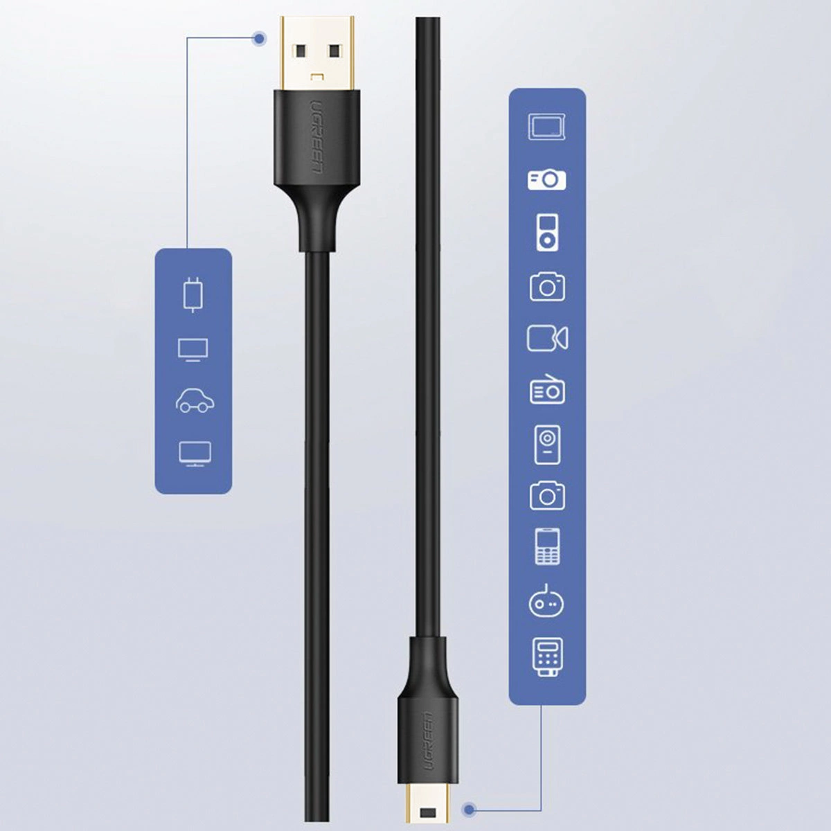 Ugreen USB – mini USB kabelis 480 Mbps 3 m juodas (US132 10386) - Image 15