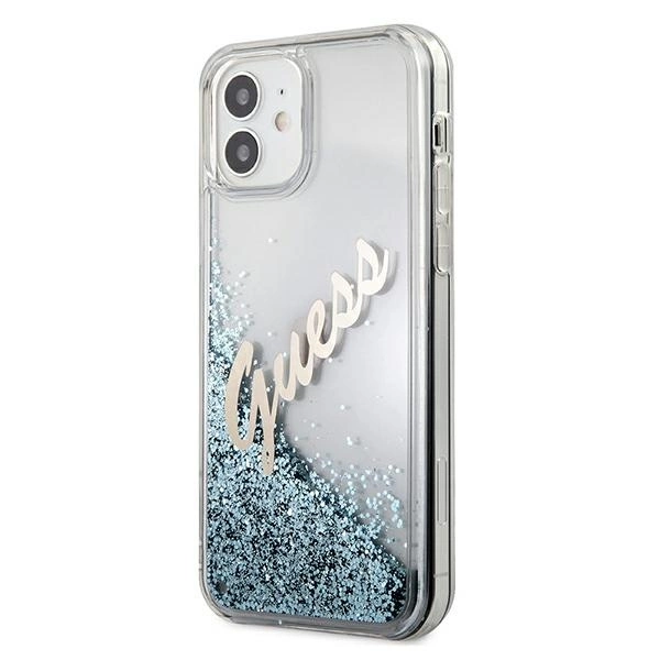 Guess GUHCP12SGLVSBL iPhone 12 mini 5.4" mėlynas/mėlynas kietas dėklas Blizgus Vintage Script - Image 2