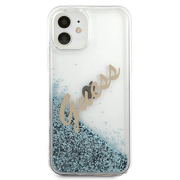 Guess GUHCP12SGLVSBL iPhone 12 mini 5.4" mėlynas/mėlynas kietas dėklas Blizgus Vintage Script - Image 3