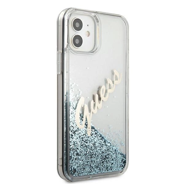 Guess GUHCP12SGLVSBL iPhone 12 mini 5.4" mėlynas/mėlynas kietas dėklas Blizgus Vintage Script - Image 4