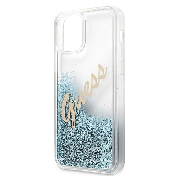 Guess GUHCP12SGLVSBL iPhone 12 mini 5.4" mėlynas/mėlynas kietas dėklas Blizgus Vintage Script - Image 6