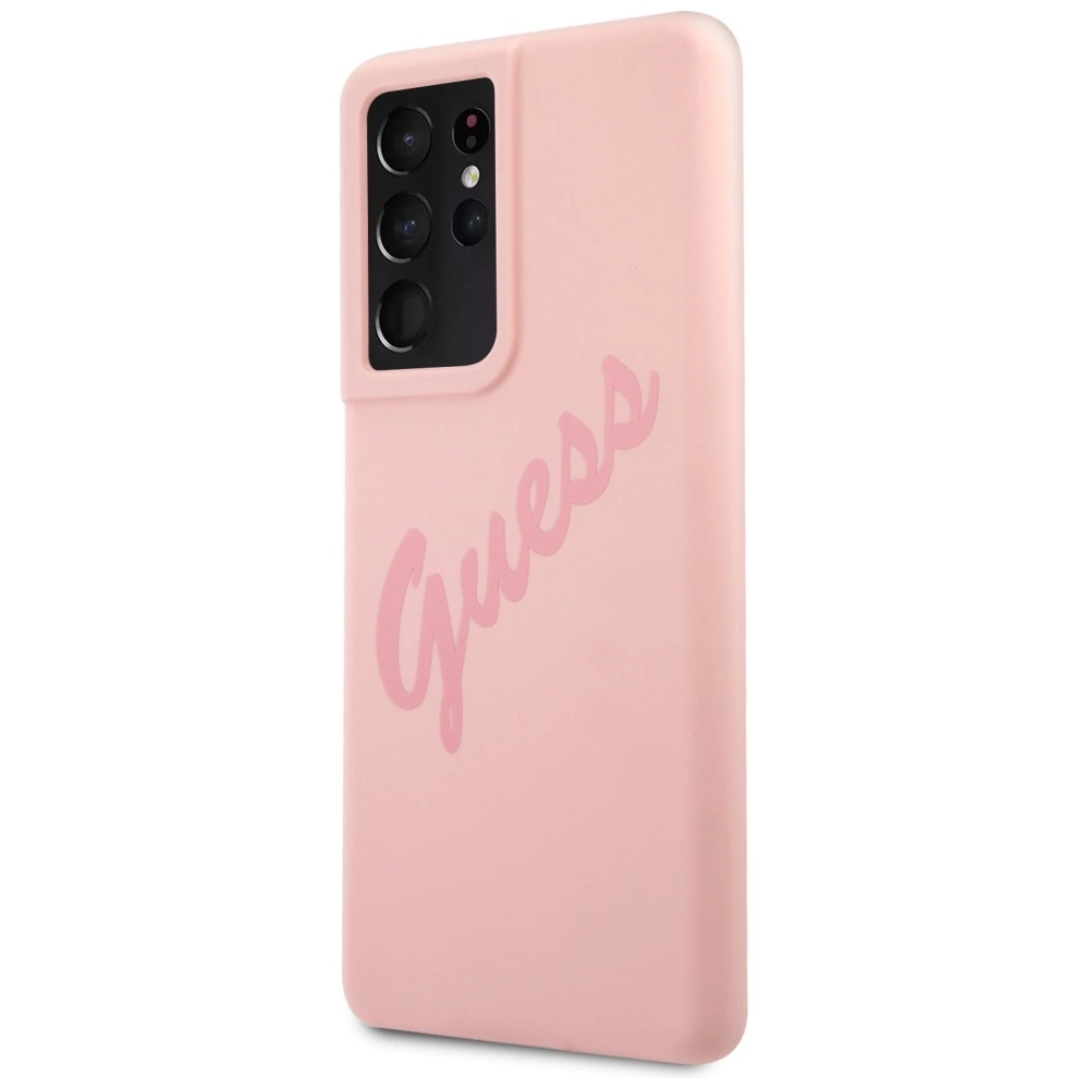 Guess GUHCS21LLSVSPI S21 Ultra G998 rožinis/pink kietas dėklas Script Vintage - Image 2