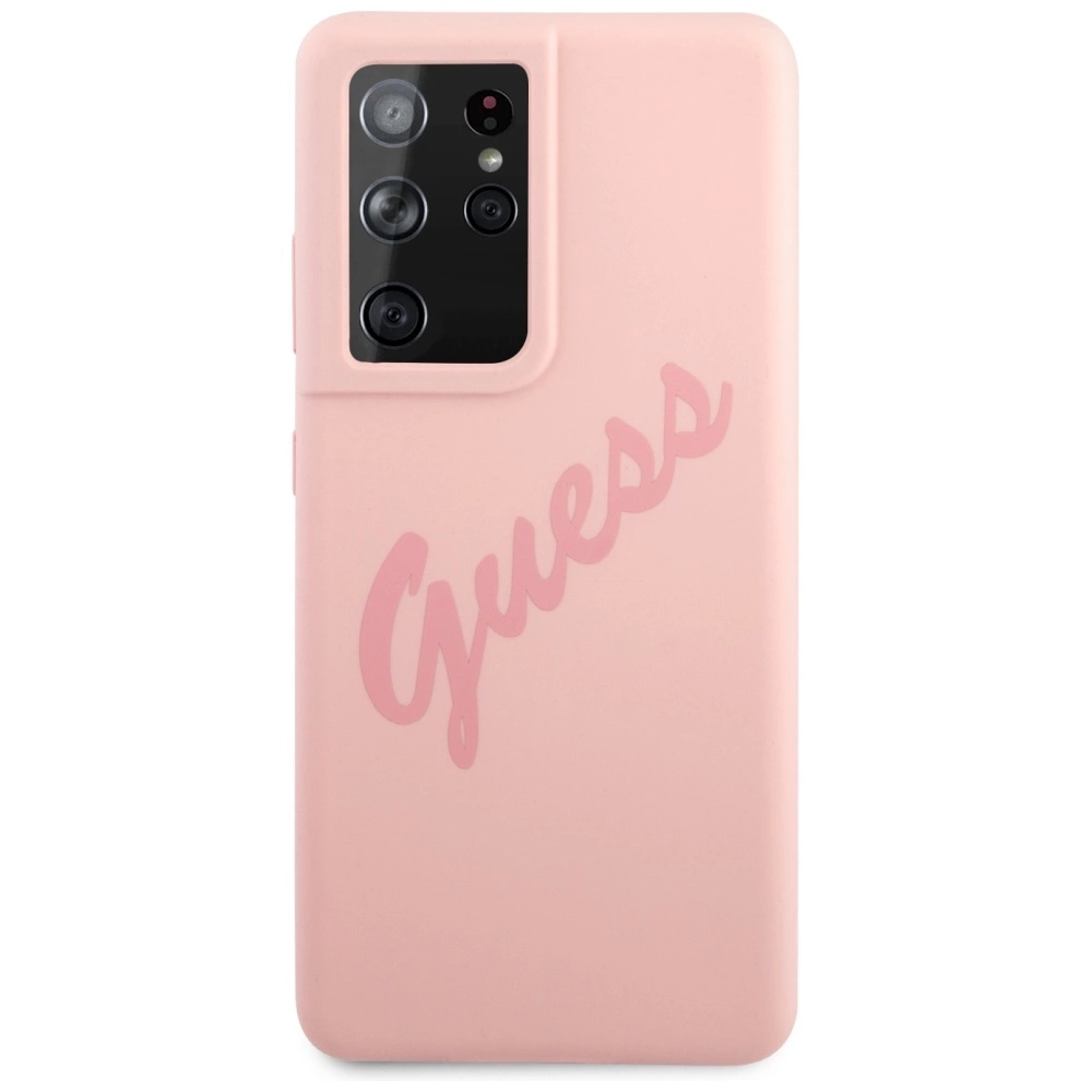 Guess GUHCS21LLSVSPI S21 Ultra G998 rožinis/pink kietas dėklas Script Vintage - Image 3