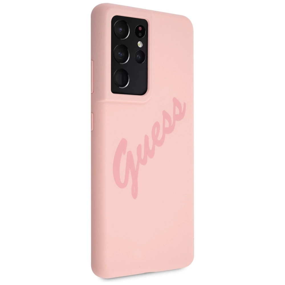 Guess GUHCS21LLSVSPI S21 Ultra G998 rožinis/pink kietas dėklas Script Vintage - Image 4