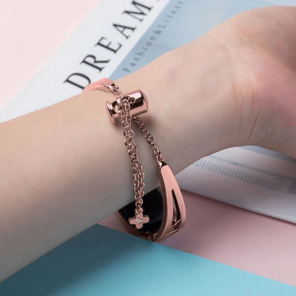 Metalinis dirželis Xiaomi Mi Band 3 / 4 / 5 / 6 - Rožinis - Image 3