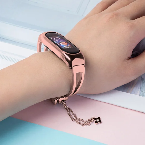 Metalinis dirželis Xiaomi Mi Band 3 / 4 / 5 / 6 - Rožinis - Image 2