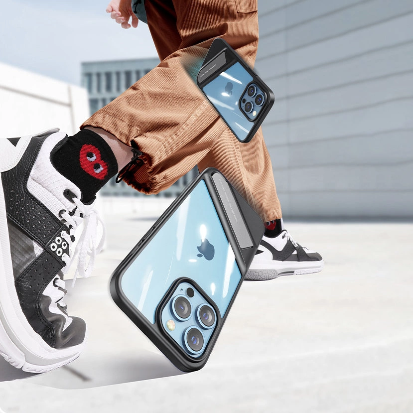 Ugreen Fusion Kickstand dėklas iPhone 13 Pro kietas dėklas su gelio rėmeliu ir stovėjimo funkcija - Juodas (90153) - Image 17