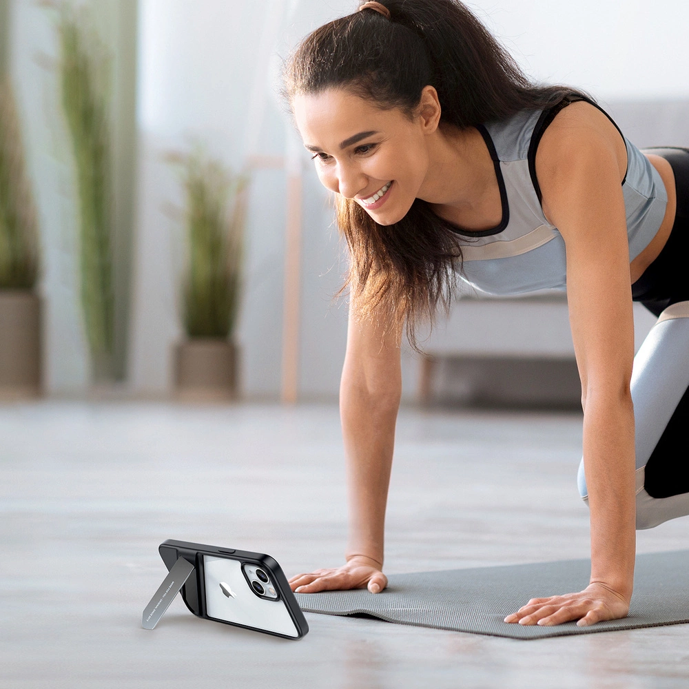 Ugreen Fusion Kickstand dėklas iPhone 13 Pro kietas dėklas su gelio rėmeliu ir stovėjimo funkcija - Juodas (90153) - Image 8