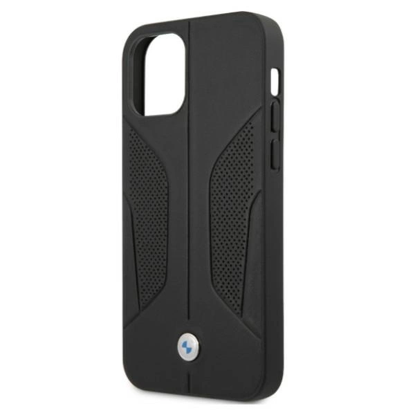 BMW BMHCP12MRSCSK iPhone 12/12 Pro 6,1" juodas kietas odinis dėklas, perforuotos šonai - Image 6