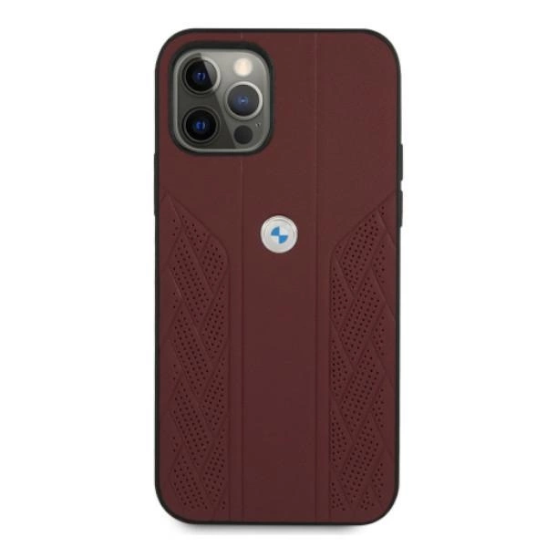BMW BMHCP12MRSPPR iPhone 12/12 Pro 6,1" raudonas kietas odinis dėklas, kreivė perforacija - Image 3