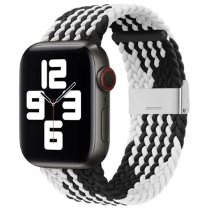 Braided Fabric Strap Bracelet Strap Fabric Band for Apple Watch 42 / 44 / 45 / 49 mm - Black and White