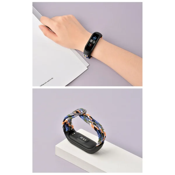 Audinio keičiamas dirželis Xiaomi Mi Band 6 / 5 / 4 / 3 austa apyrankė – pilka - Image 8