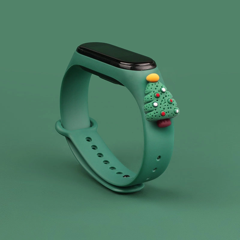 Kalėdinė silikoninė apyrankė Xiaomi Mi Band 3 / 4 su eglute – tamsiai žalia - Image 2