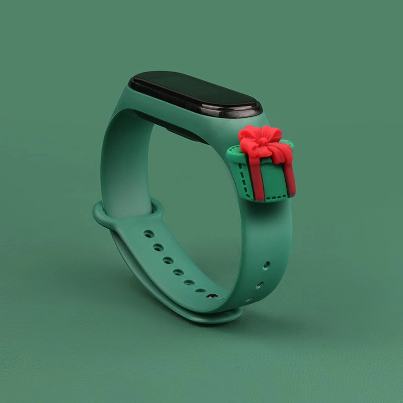 Kalėdinė silikoninė apyrankė Xiaomi Mi Band 3 / 4 su dovana – tamsiai žalia - Image 2