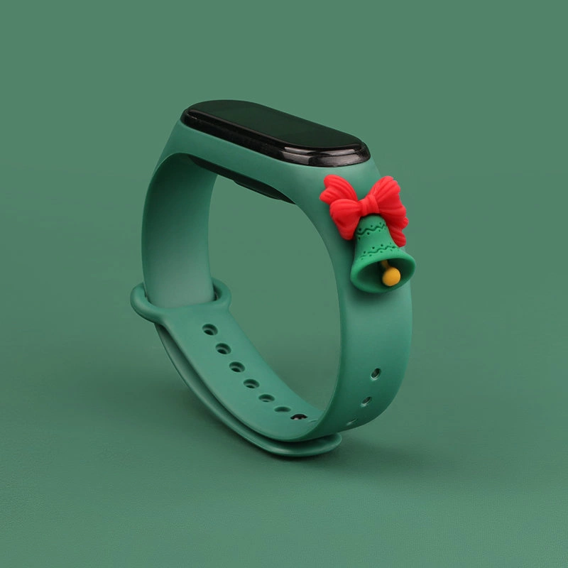 Kalėdinė silikoninė apyrankė Xiaomi Mi Band 3 / 4 su varpeliu – tamsiai žalia - Image 2