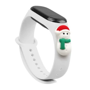 Strap Xmas for Xiaomi Mi Band 3 / 4 Christmas Silicone Strap Bracelet with Snowman - White