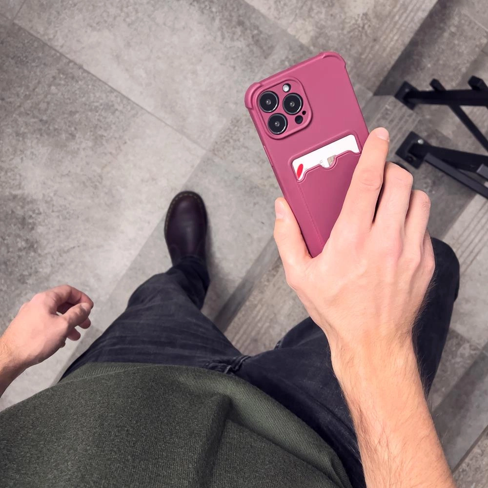 Card Armor dėklas su kortelių kišene iPhone 12 Pro, silikoninė oro pagalvės apsauga, rožinė - Image 8