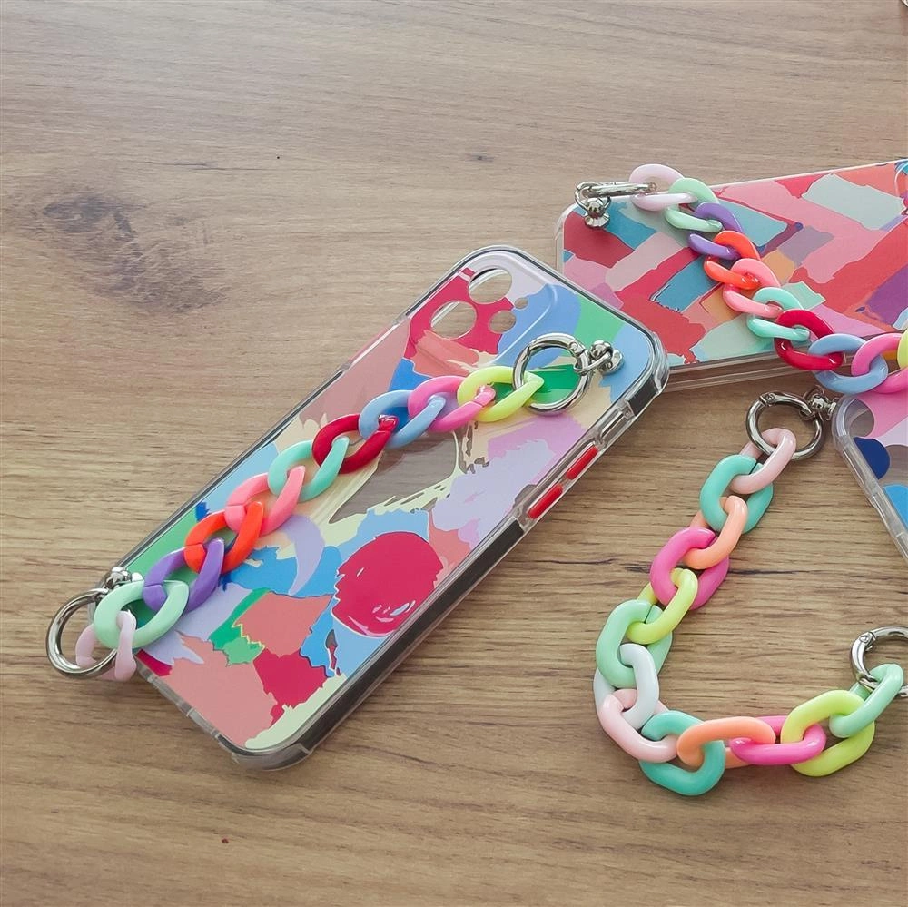 Color Chain Case gelinis lanksčios medžiagos dėklas su grandinėlės pakabuku Samsung Galaxy A12, margas (2) - Image 7