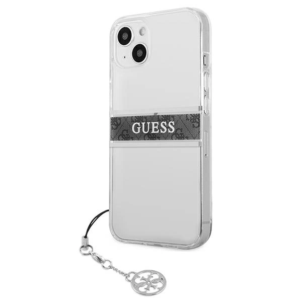 Guess GUHCP13SKB4GGR iPhone 13 mini 5,4" skaidrus kietas 4G Gray Strap Charm dėklas - Image 2