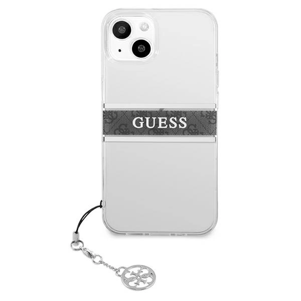 Guess GUHCP13SKB4GGR iPhone 13 mini 5,4" skaidrus kietas 4G Gray Strap Charm dėklas - Image 3