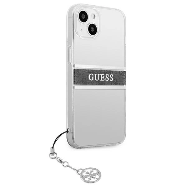 Guess GUHCP13SKB4GGR iPhone 13 mini 5,4" skaidrus kietas 4G Gray Strap Charm dėklas - Image 4