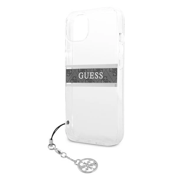 Guess GUHCP13SKB4GGR iPhone 13 mini 5,4" skaidrus kietas 4G Gray Strap Charm dėklas - Image 6