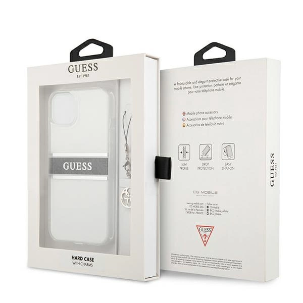 Guess GUHCP13SKB4GGR iPhone 13 mini 5,4" skaidrus kietas 4G Gray Strap Charm dėklas - Image 8