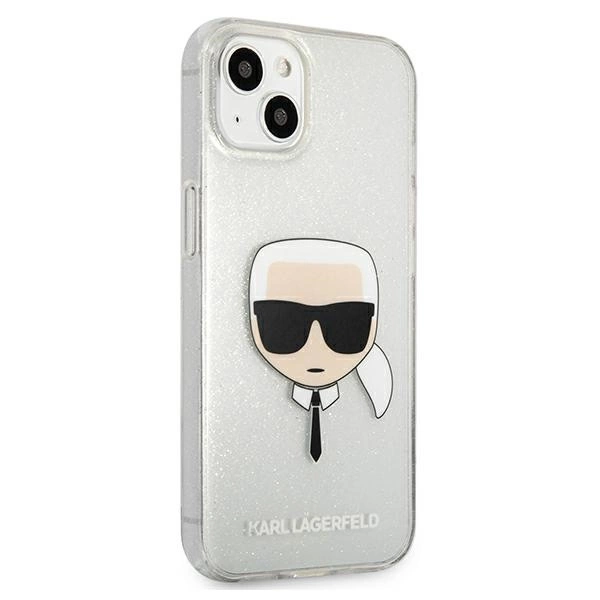 Karl Lagerfeld KLHCP13SKHTUGLS iPhone 13 mini 5,4" sidabrinis kietas dėklas su blizgučiais Karl`s Head - Image 4