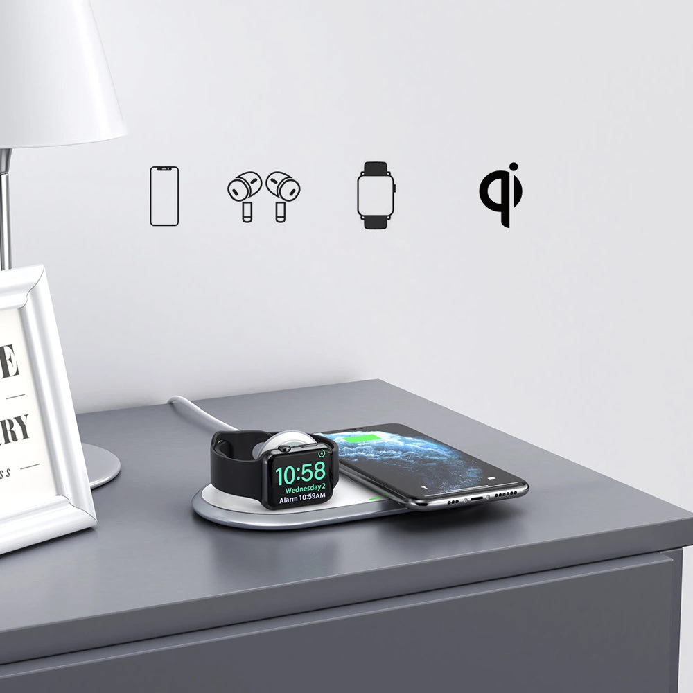 Choetech Qi 2in1 belaidis įkroviklis telefonams / Apple Watch su stoveliu (MFI) USB Type C – baltas (T317) - Image 2