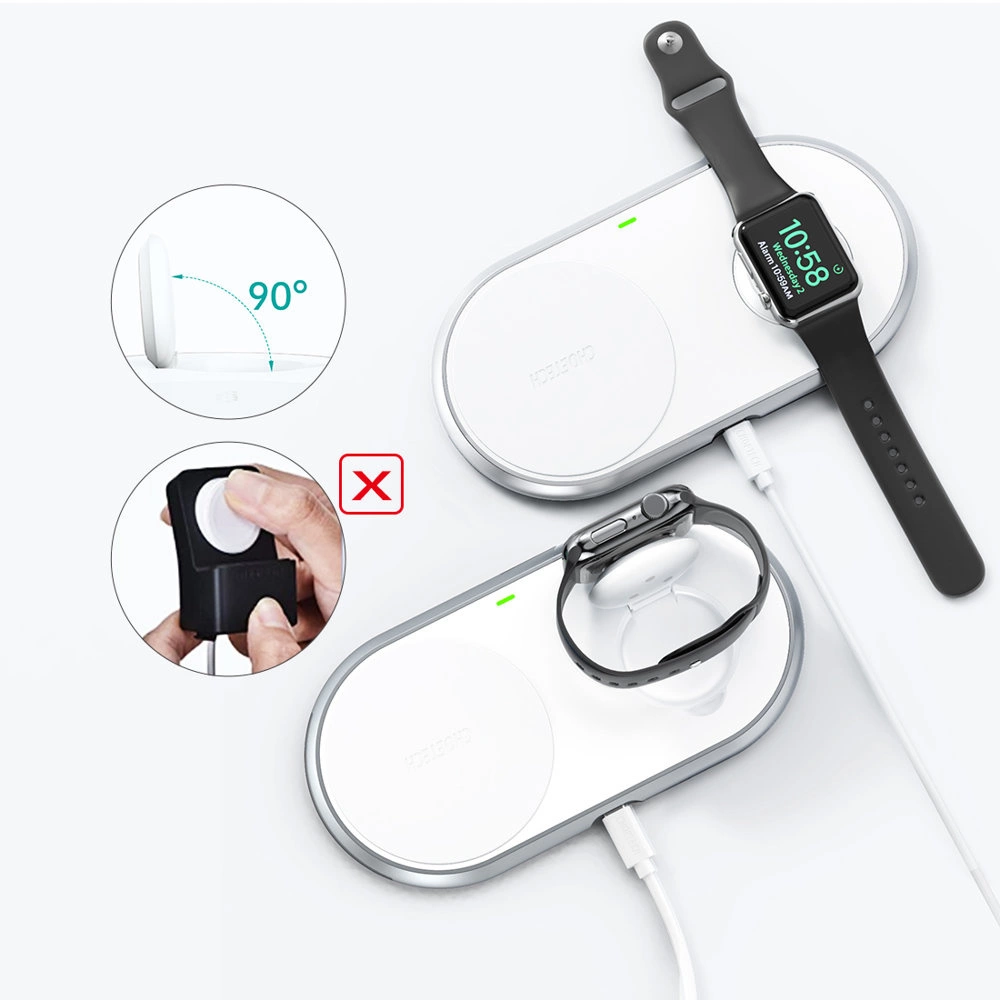 Choetech Qi 2in1 belaidis įkroviklis telefonams / Apple Watch su stoveliu (MFI) USB Type C – baltas (T317) - Image 4