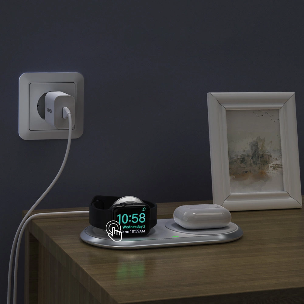 Choetech Qi 2in1 belaidis įkroviklis telefonams / Apple Watch su stoveliu (MFI) USB Type C – baltas (T317) - Image 6