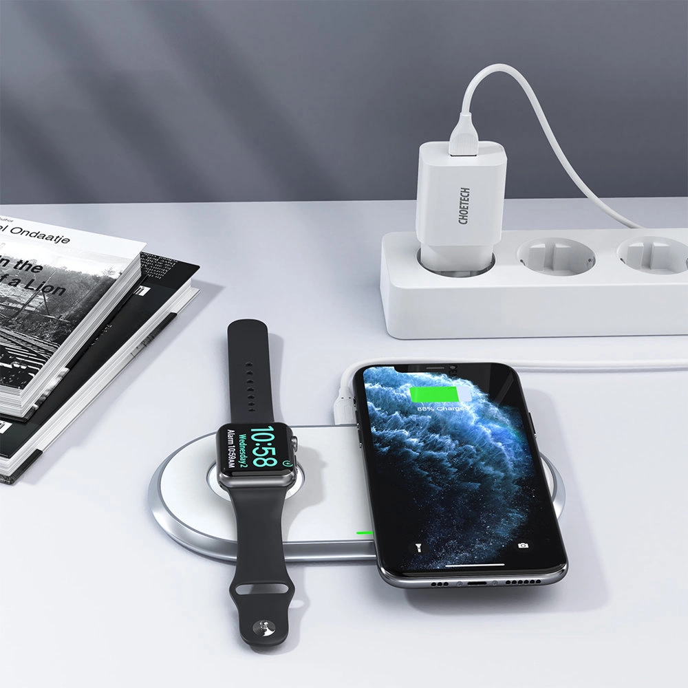 Choetech Qi 2in1 belaidis įkroviklis telefonams / Apple Watch su stoveliu (MFI) USB Type C – baltas (T317) - Image 7