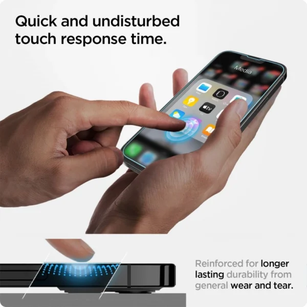 Spigen Glas.tR EZ Fit grūdintas stiklas iPhone 13 / 13 Pro / 14 / 16e - Image 4