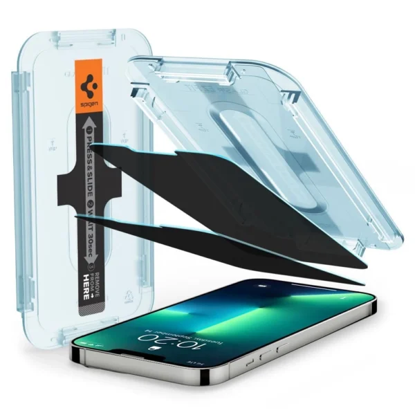 Spigen Glas.tR EZ Fit Privacy grūdintas stiklas iPhone 13 / 13 Pro / 14 / 16e - 2 vnt. - Image 7