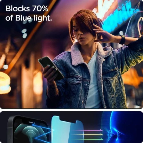 Spigen Glas.tR EZ Fit AntiBlue grūdintas stiklas iPhone 13 / 13 Pro / 14 / 16e - 2 vnt. - Image 2