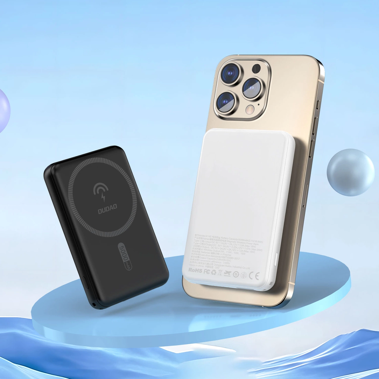 Dudao K14S USB-A / USB-C / MagSafe belaidis powerbank 20W 5000mAh - baltas - Image 2