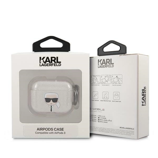 Karl Lagerfeld KLA3UKHGS AirPods 3 dėklas sidabrinis/silver Glitter Karl's Head - Image 3
