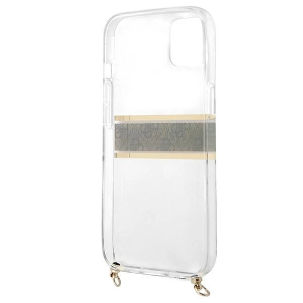 Guess GUHCP13SKC4GBGO iPhone 13 mini 5,4" permatomas kietasis dėklas 4G Brown Strap Gold Chain - Image 7
