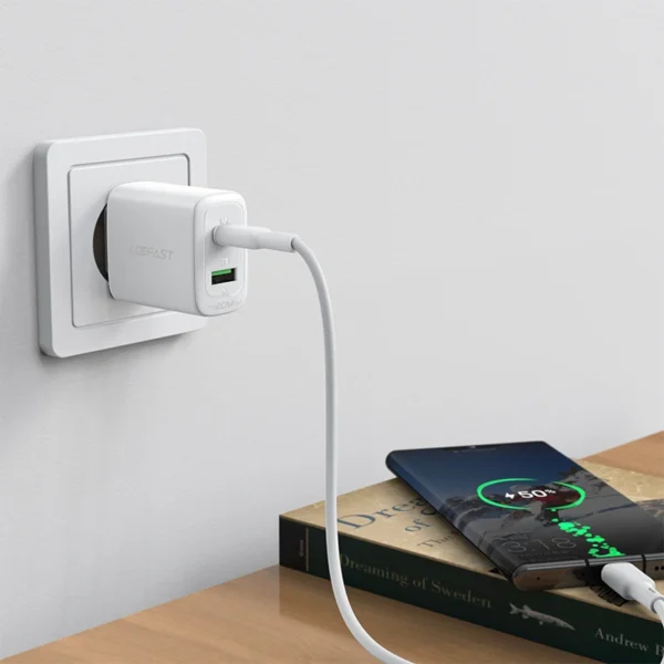 Acefast sieninis įkroviklis USB Type-C / USB 20W, PPS, PD, QC 3.0, AFC, FCP baltas (A25 white) - Image 8